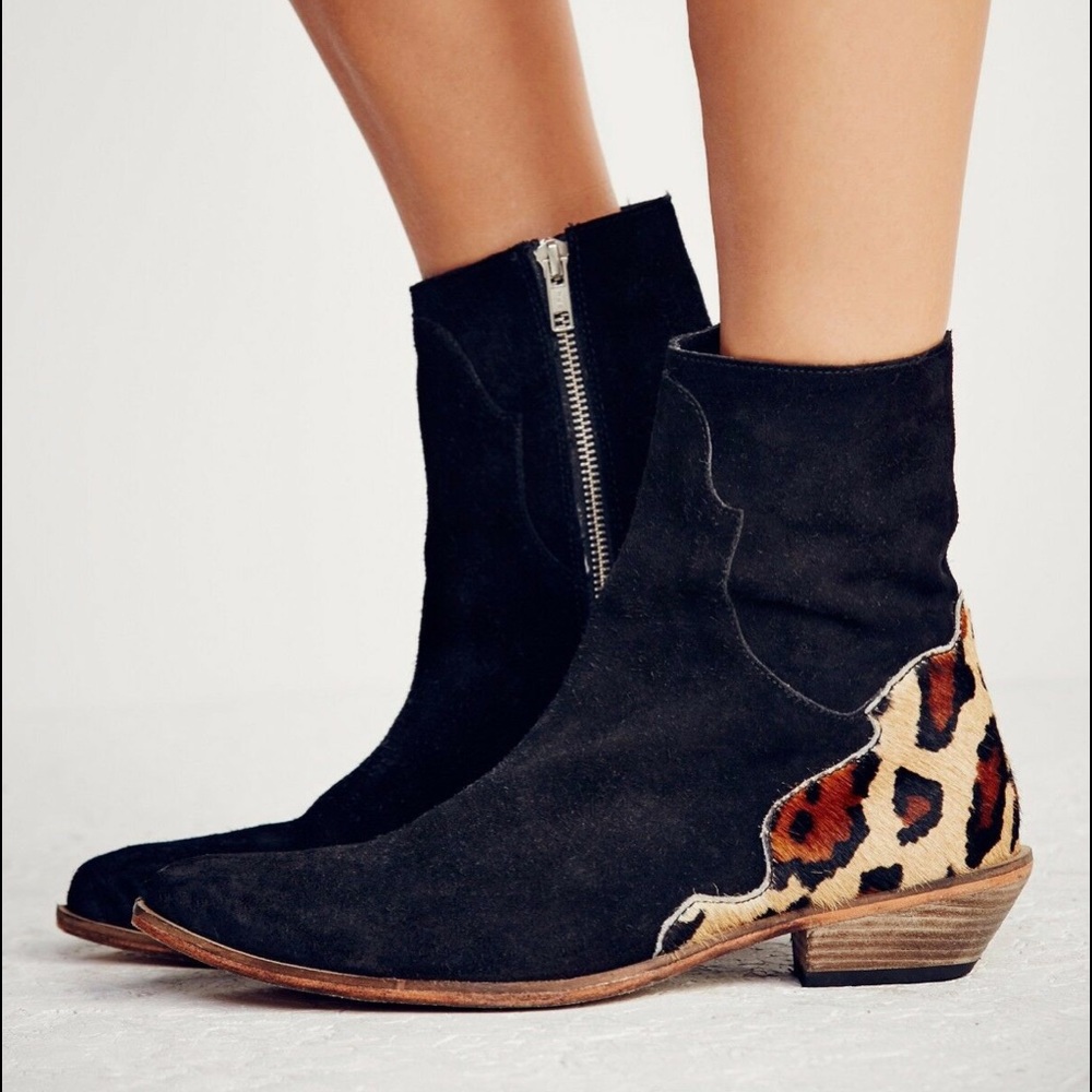 Free People “Last Outlaw” Suede/Calf-hair Bootie